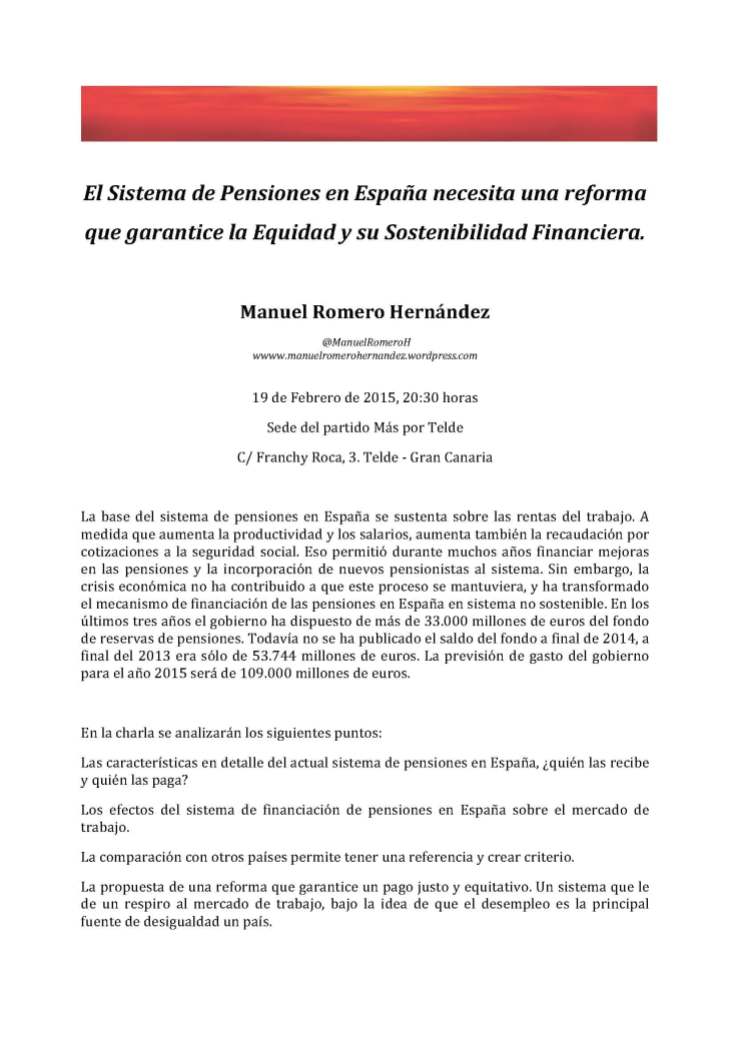 Conferencia Reforma Pensiones en España